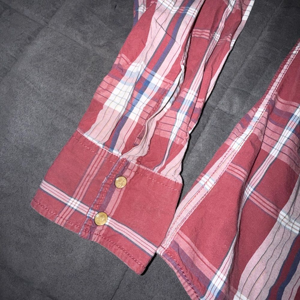 Hollister Red and White Button Up Long Sleeve Plaid Men's Shirt Y2K Size XL - Picture 6 of 9